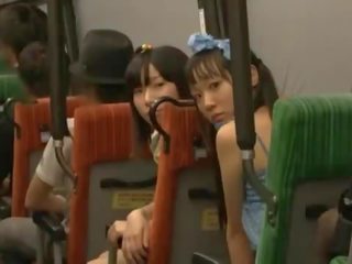 Pair Nice Dolls Oral Fuck Some Sleeping Guy's penis In A Public Bus