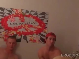 Horny college lads stripping for porn at dorm room party