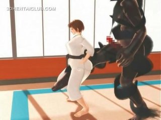 Hentai karate elskerinne kveling på en massiv manhood i 3d