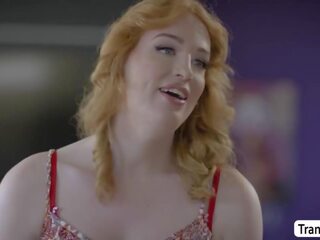 Hard up seductress lets her TS redhead babe to fuck her wet pussy