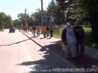 Partying and flashing tits while tailgating outside iowa city football game